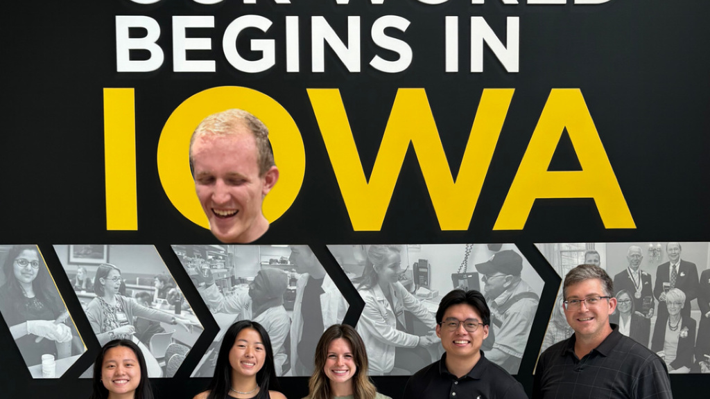 Students studying outdoors at Iowa Memorial Union
